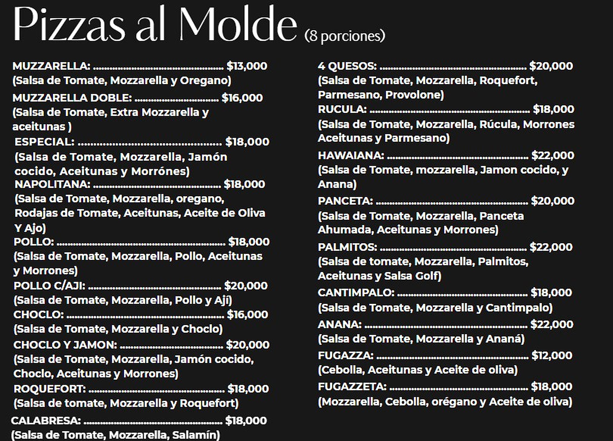 Carta de pizzas al molde: las clásicas